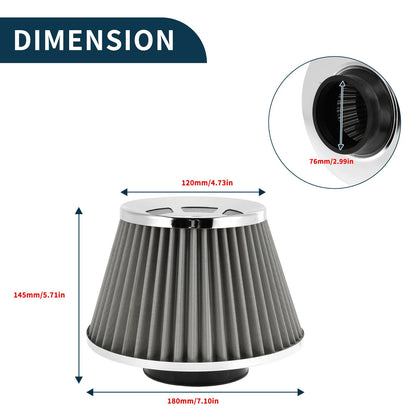 Set of 1 Engine Air Filter 76mm High Flow Mushroom Head for Car