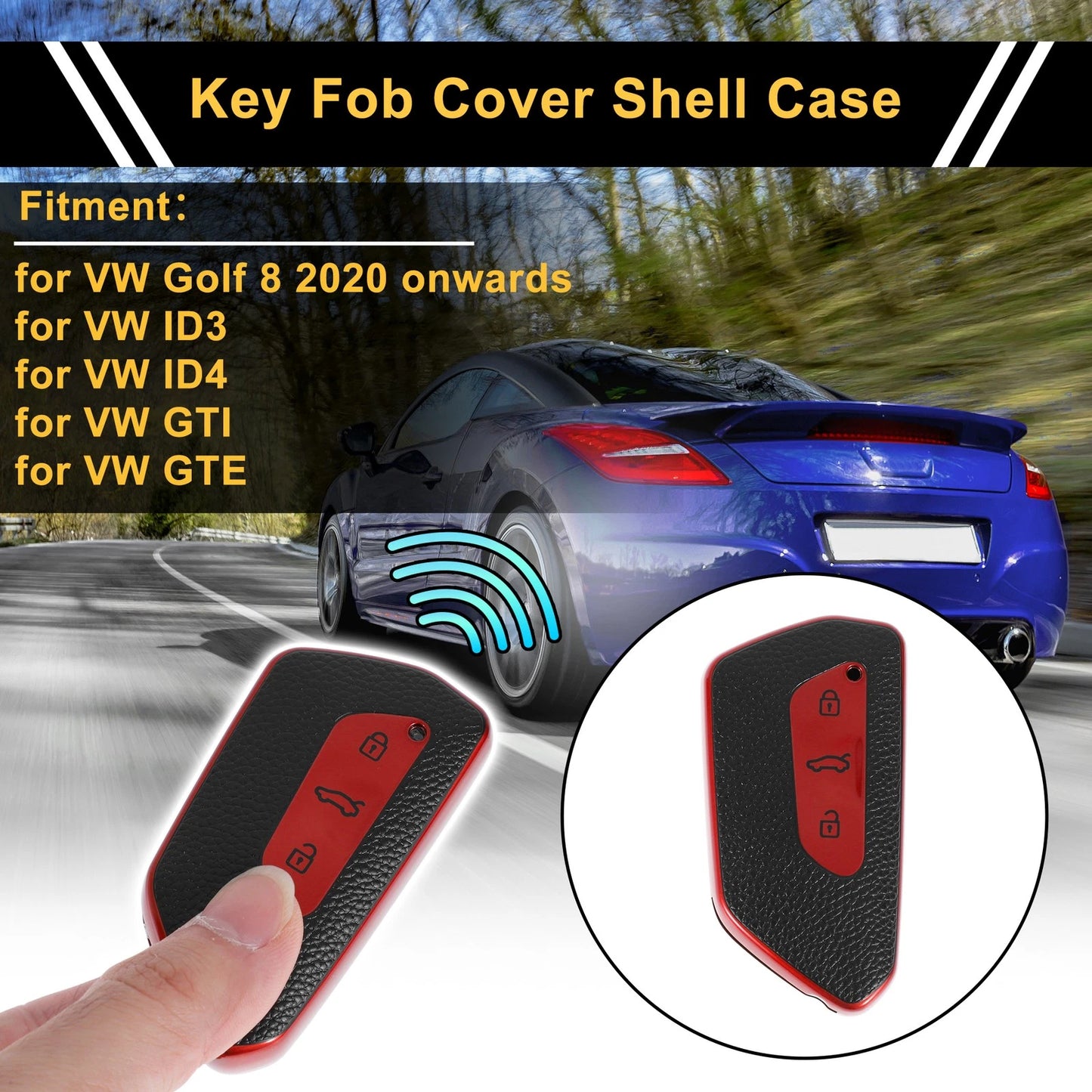 Red TPU Car Key Case for VW Golf 8 (2020–Present) - 3 Buttons
