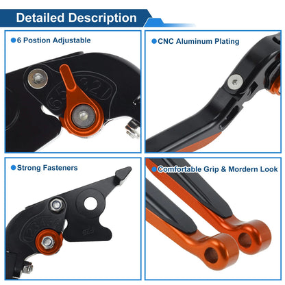 Brake Clutch Levers for Kawasaki Z250SL (2016–2017) Black Handle Orange End