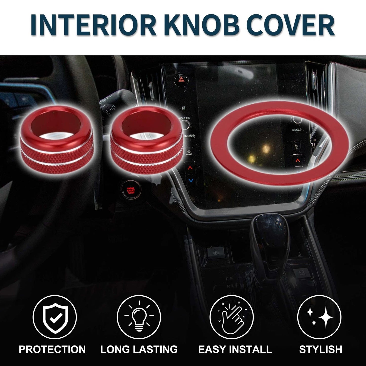 Set of 3 Media Tune Engine Start Button Knob Cover Ring for Subaru WRX (2022–2023) Red