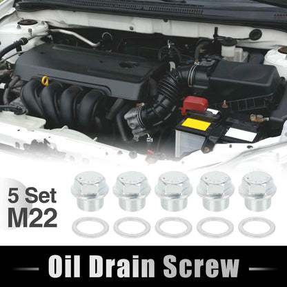 Set of 5 M22x1.5 Metal Oil Pan Drain Cap Screw Bolt Plug with Gasket