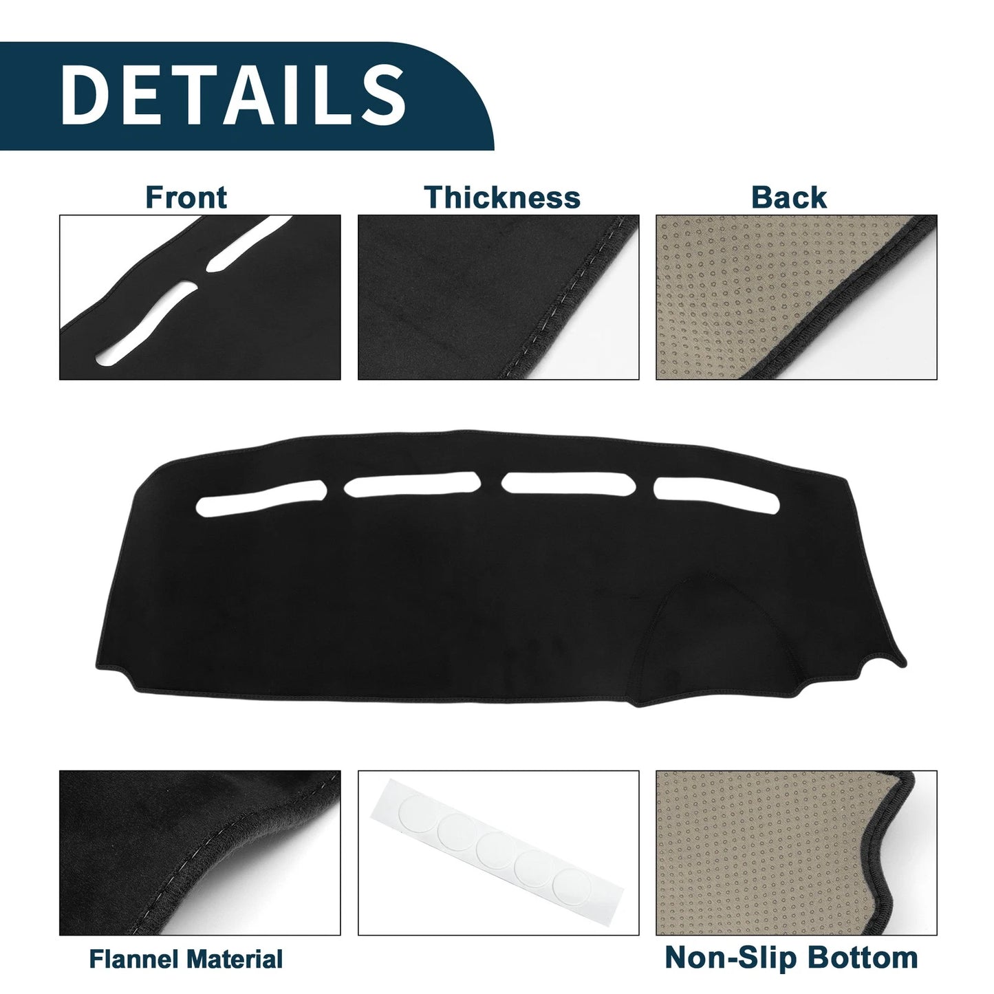 Dashboard Cover Mat for Fiat 500 (2012–2021) Black Sun Protector Pad Set
