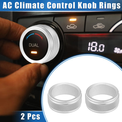 2pcs AC Climate Control Knob Rings for Toyota Camry (2021–2023) Silver Tone
