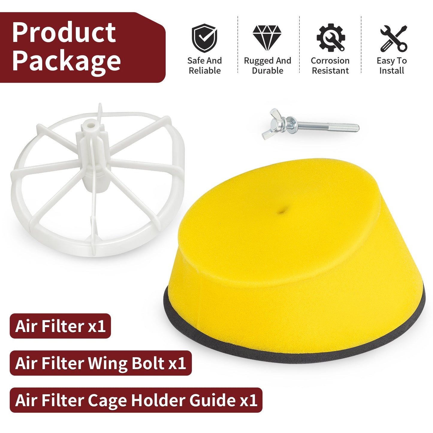 Air Filter with Cage Holder Guide & Bolt for Yamaha YZ125 YZ250 WR250 (2002–2023)