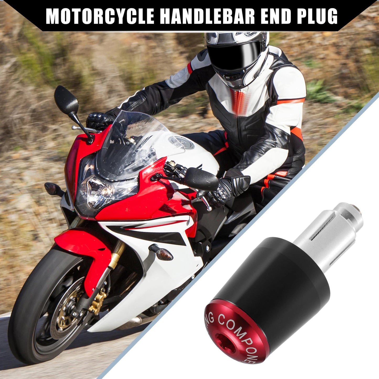 2 Pcs Handlebar End Plug 7/8" for Honda Motorcycle (Black Red)