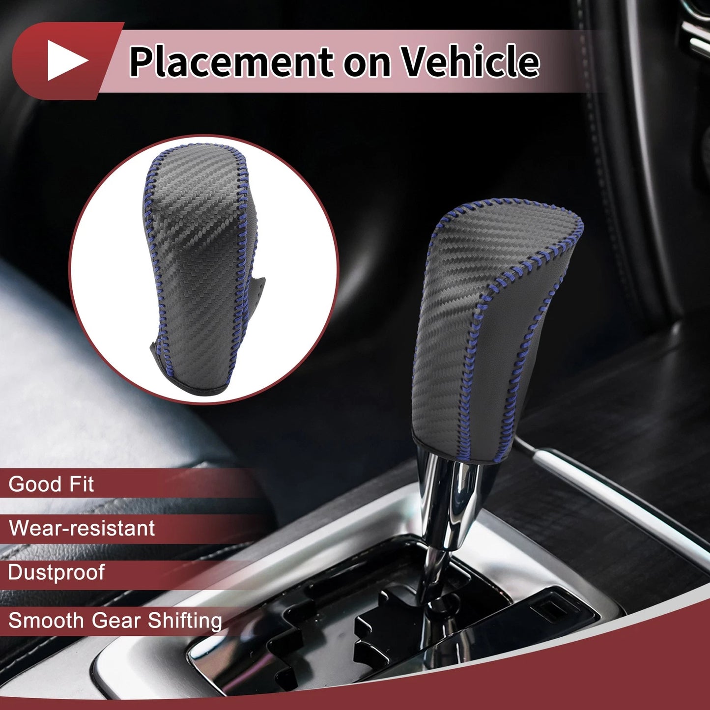 1Pc Gear Shift Knob Cover for Ford Fiesta (2009–2012) Blue Faux Leather