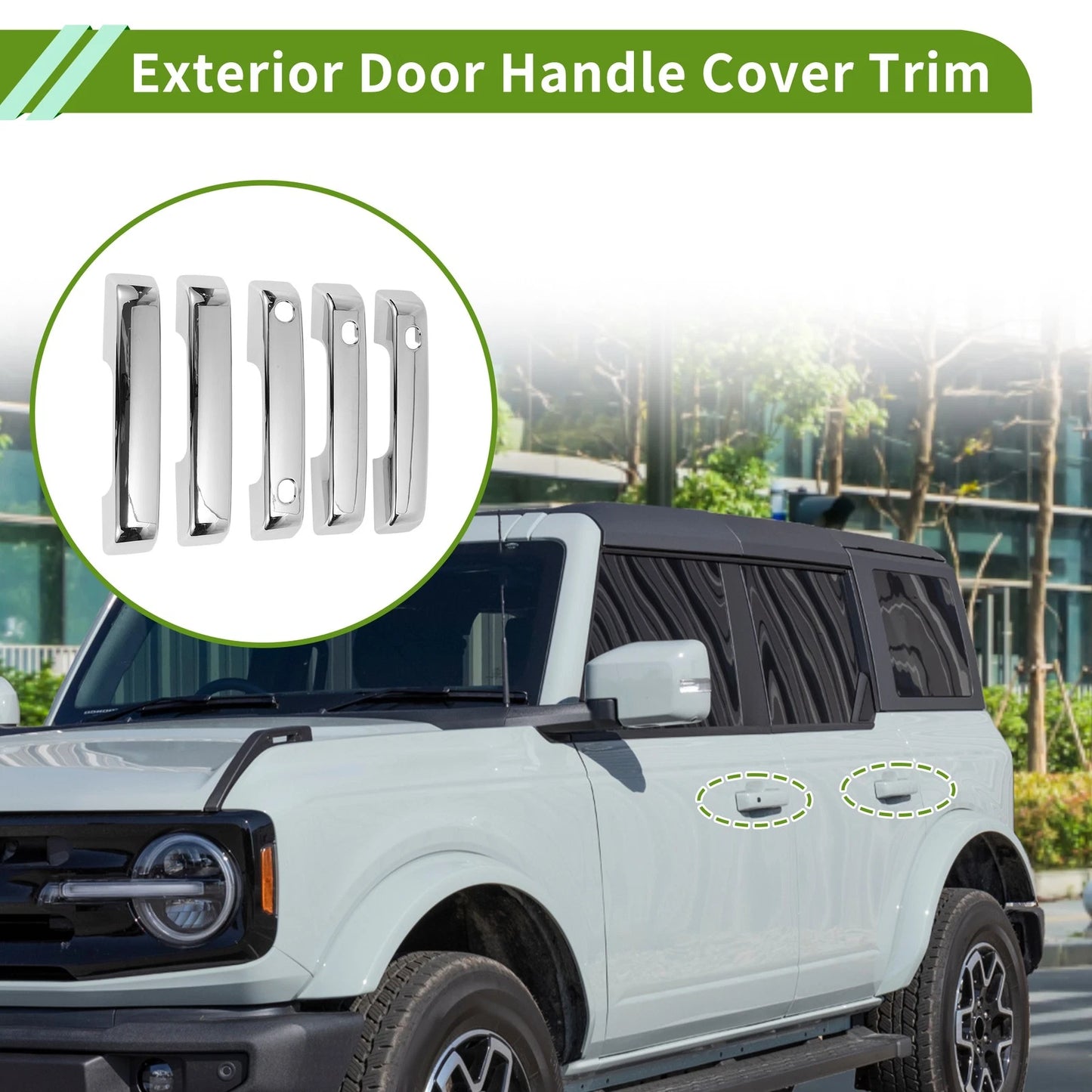 Exterior Door Handle Cover Trim for Ford Bronco (2021–2025) Electroplated Silver