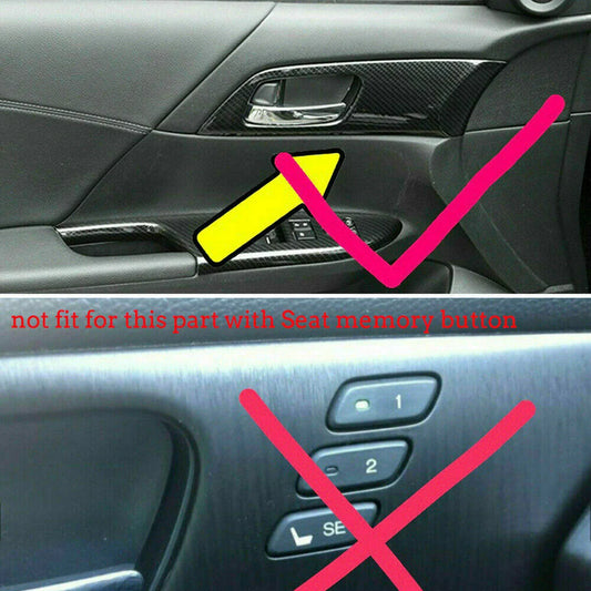 4x Carbon Fiber Inner Door Handle Panel Cover Trim for Honda Accord (2013–2017)