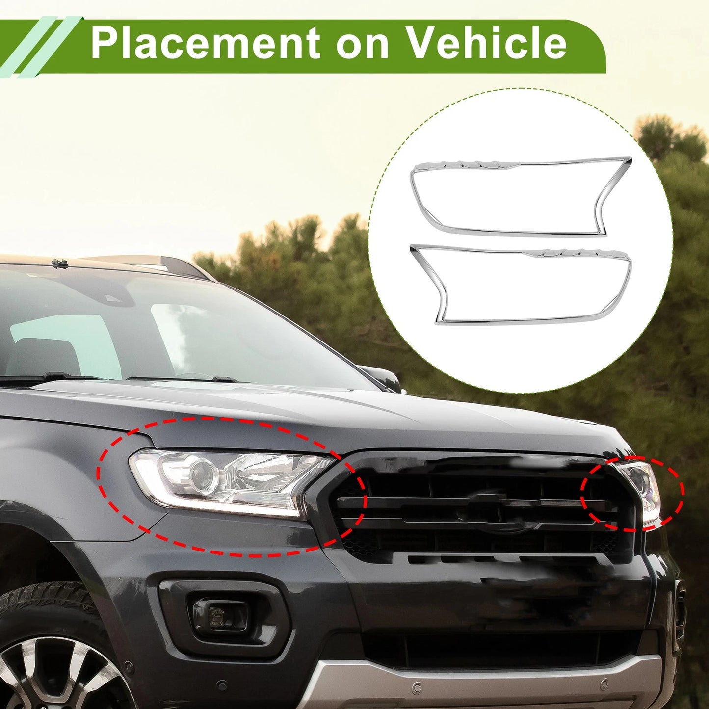 Set of 2 Headlight Trim Bezels for Ford Ranger (2015–2021)