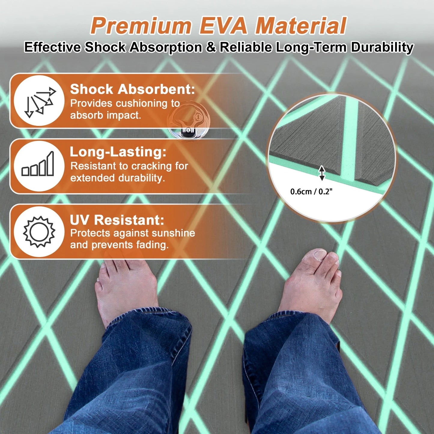 Self-Adhesive Boat Flooring Strip 96"L x 24"W Dark Gray with Green Line
