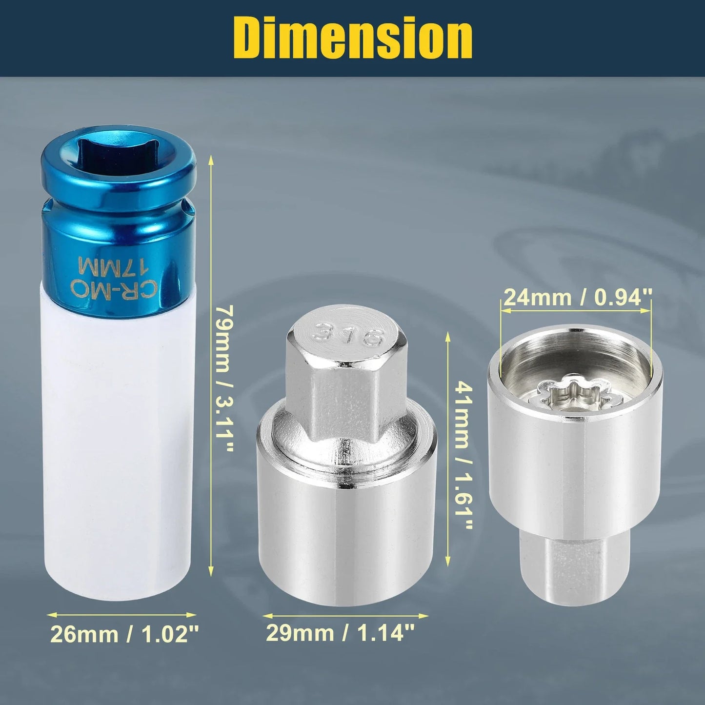 316 Wheel Lock Lug Nut Set with Protector Socket for Mercedes Benz