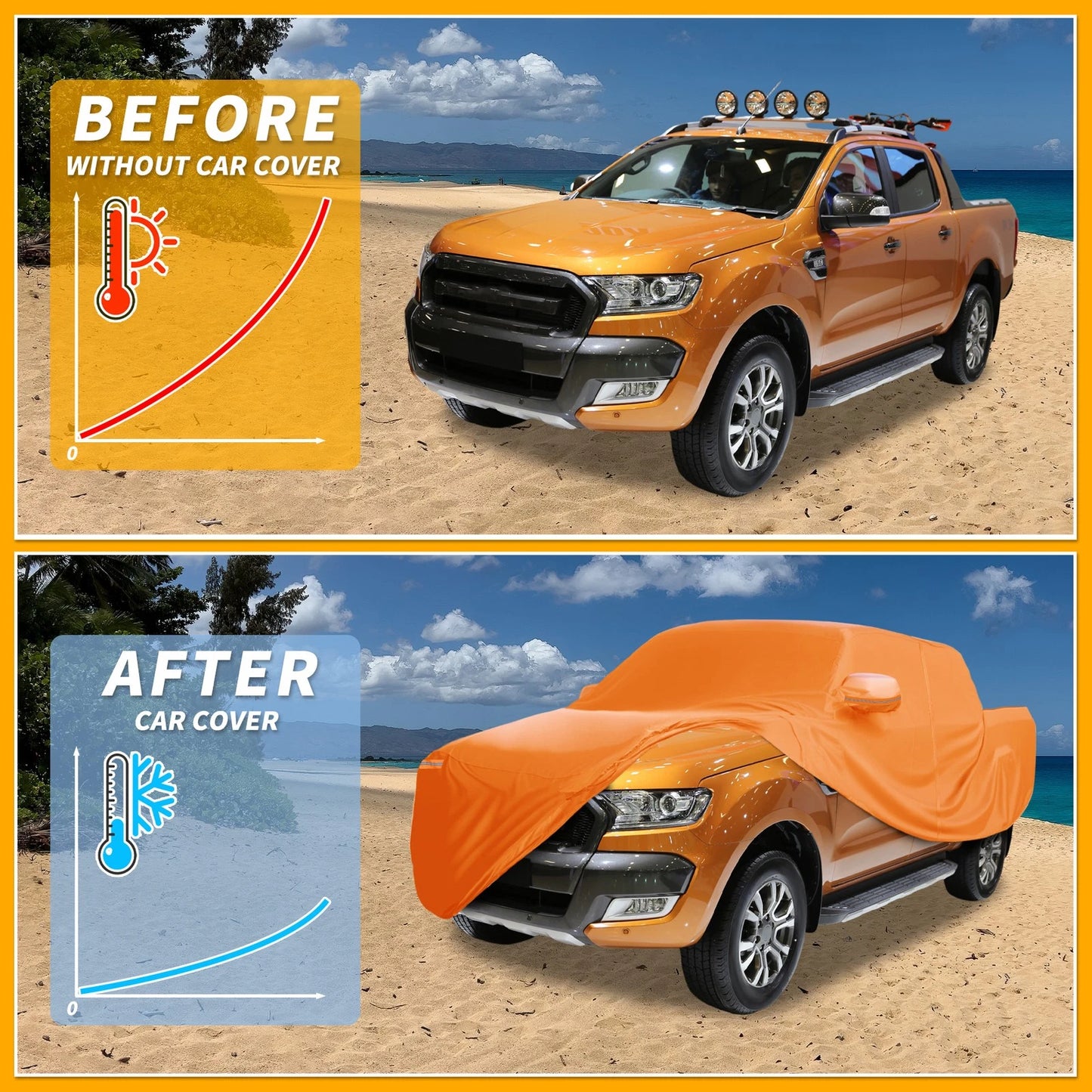 Waterproof All Weather Car Cover for Ford Ranger  - Orange, Zipper