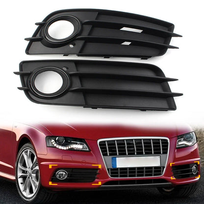 Black Front Bumper Fog Light Grille Covers for Audi A4 B8 S4 (2008-2012)