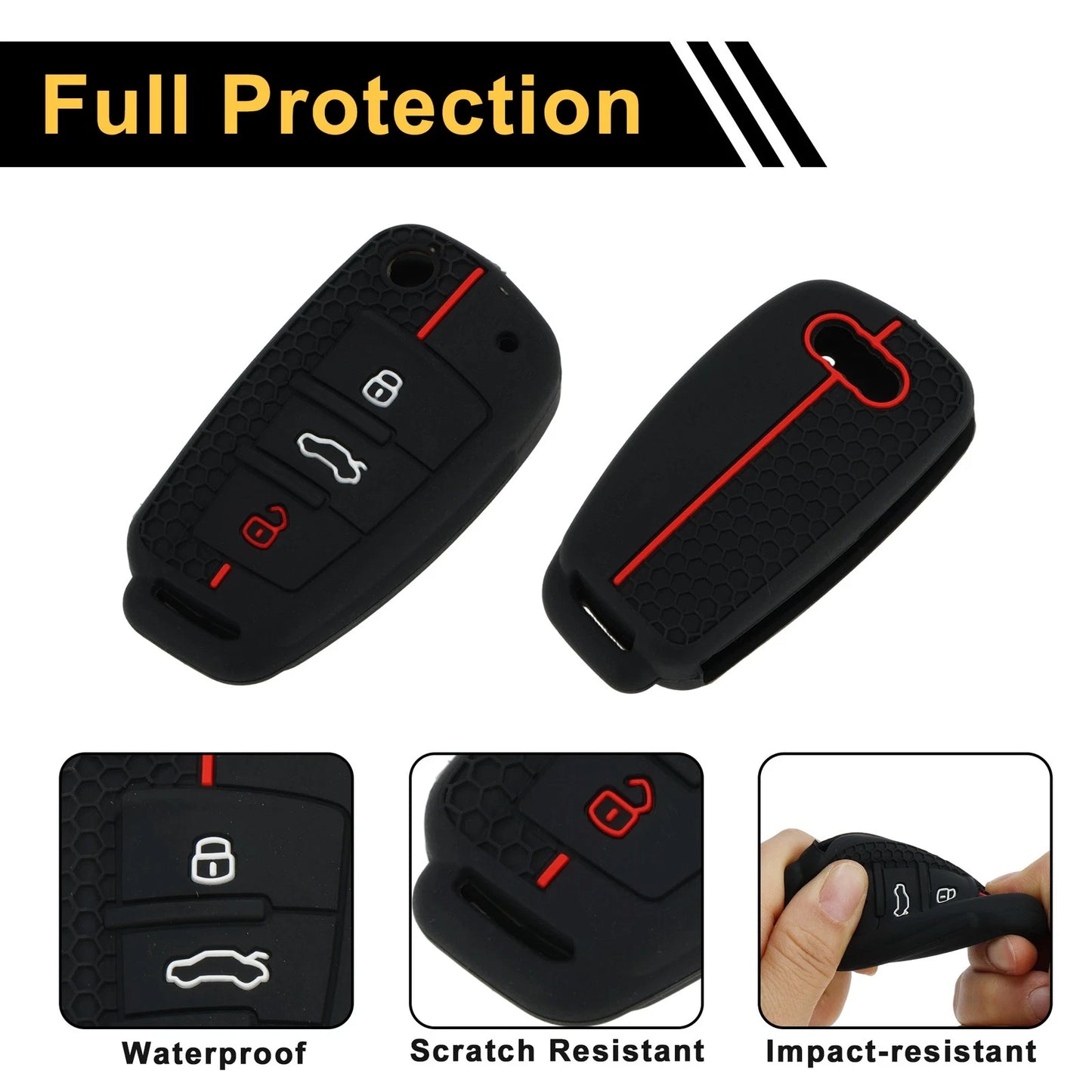 Silicone Car Key Case for Audi A1 A3 A4 (3 Buttons) - Black Red
