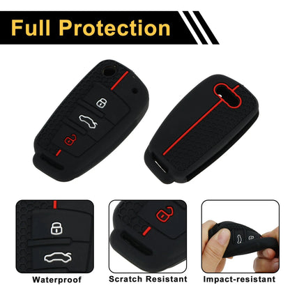 Silicone Car Key Case for Audi A1 A3 A4 (3 Buttons) - Black Red