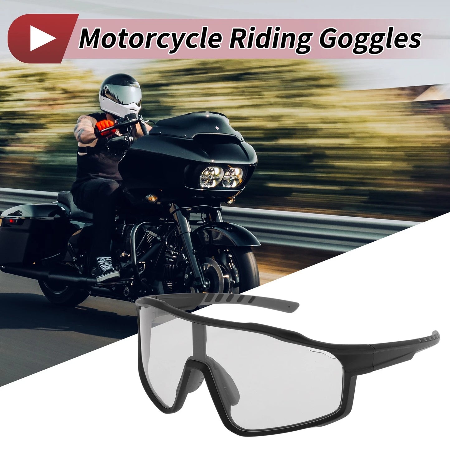 Set of 1 Motorcycle Riding Goggles for Universal Fit (Light Gray Lens)