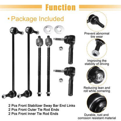 6 x Front Inner Outer Tie Rod Ends & Sway Bar Links for Chrysler Voyager (01-03)