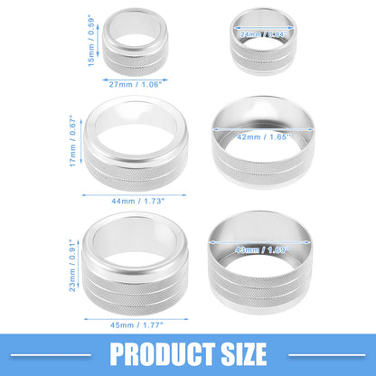 Set of 5 AC Volume 4WD Switch Knob Covers for Toyota Tundra (2014–2021) Silver Tone
