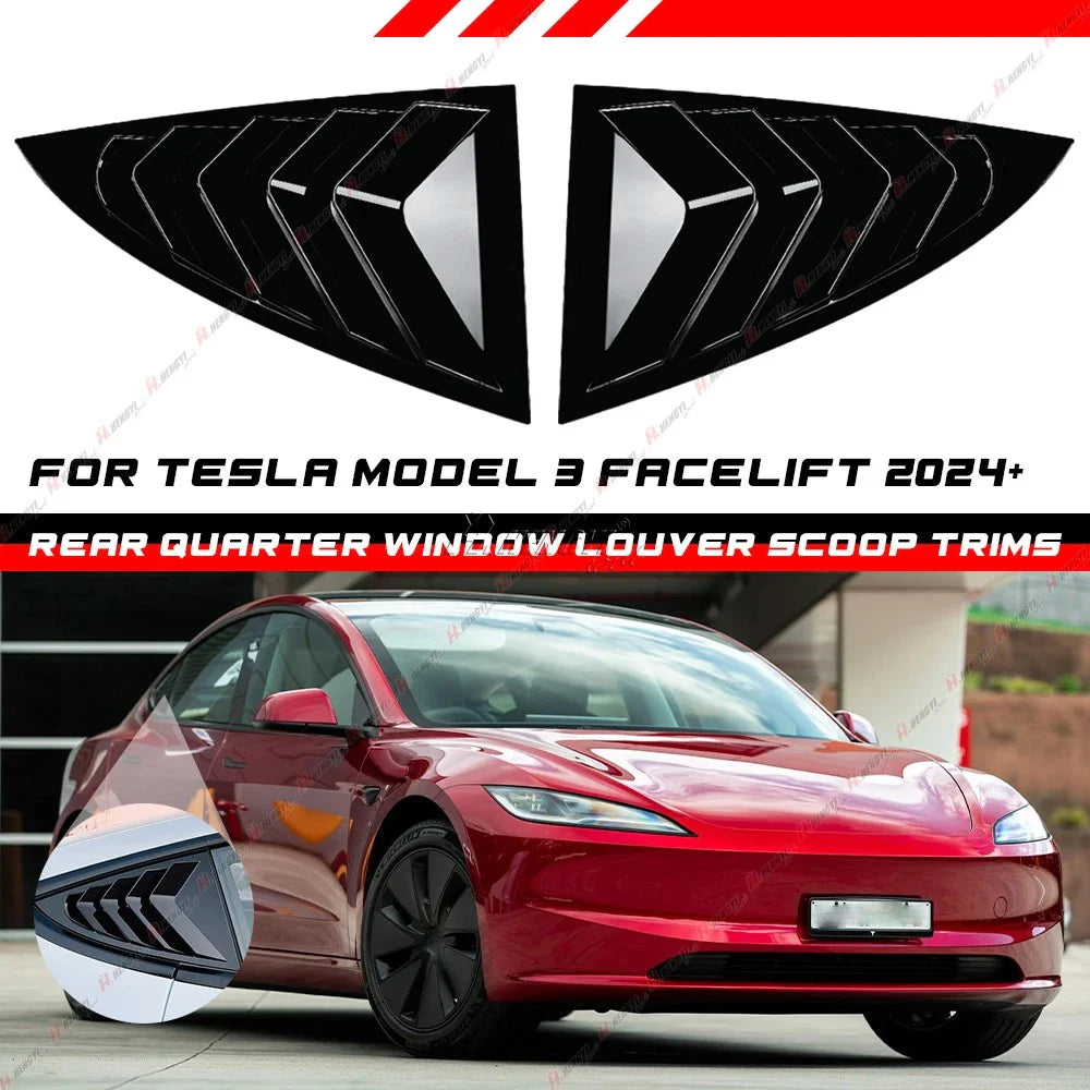 Gloss Black Rear Window Louver Shutter Cover Trim for Tesla Model 3