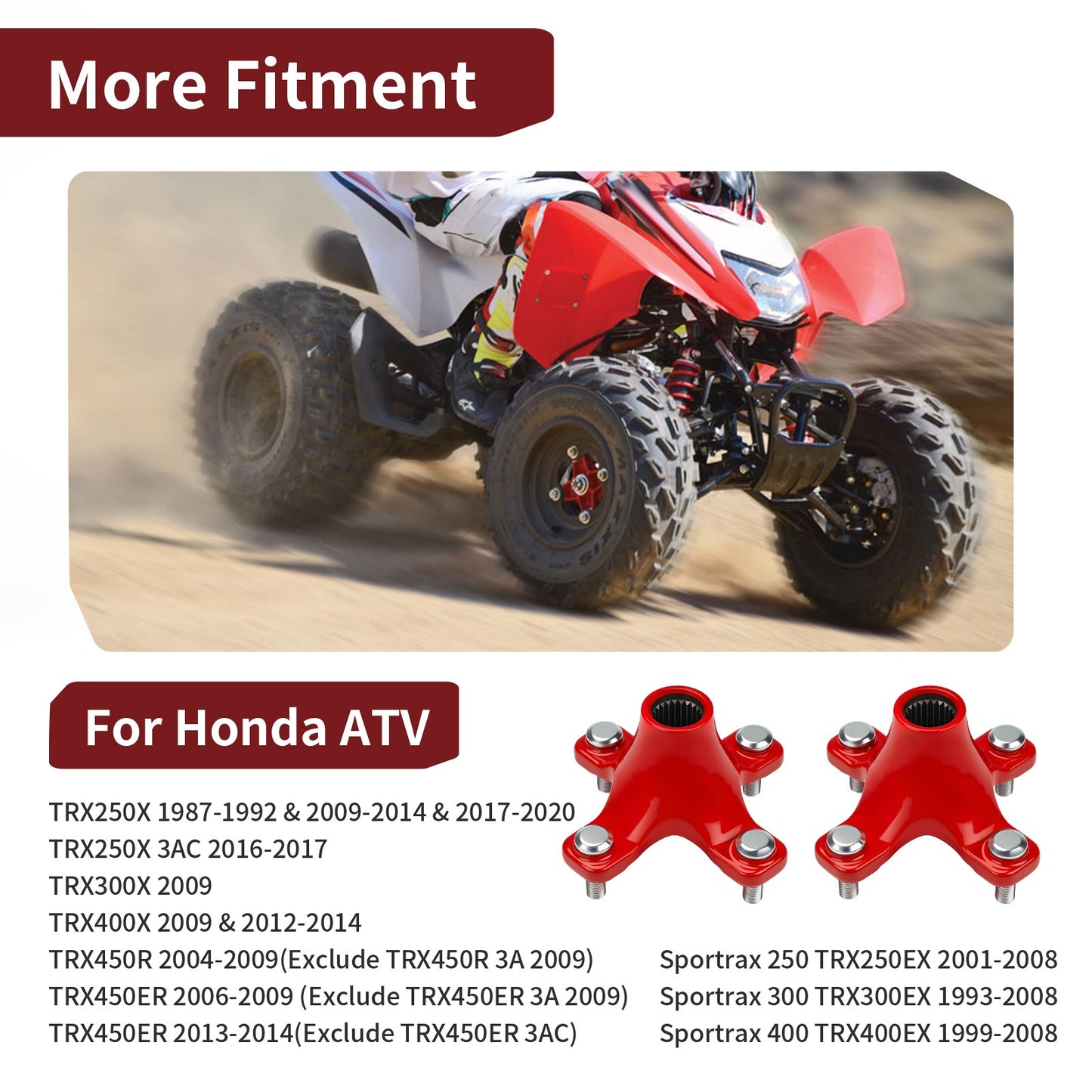 Rear Red Wheel Hubs for Honda TRX250X TRX300X TRX400X (2000–2023)