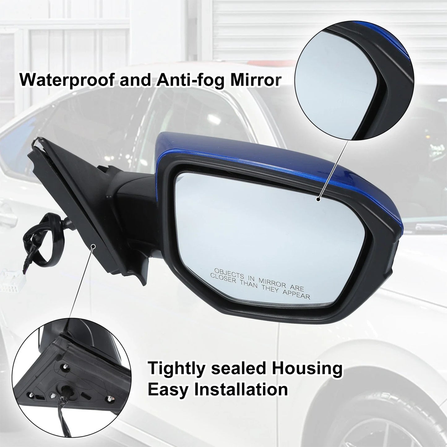 5 Pin Right Side Exterior Door Mirror Assembly Blue for Honda Civic (2016-2020)