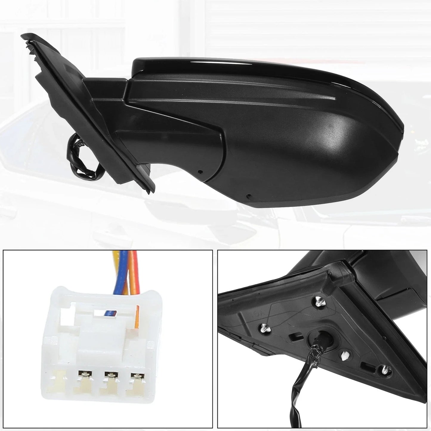 3 Pin Left Side Exterior Door Mirror Assembly Black for Honda Civic (2016-2021)