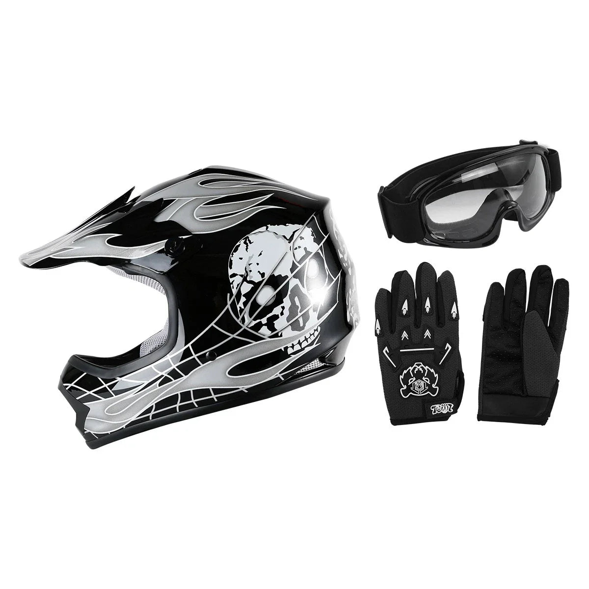 Youth Kids Dirt Bike ATV Helmet w/ Goggles & Gloves - White/Black/Red/Blue/Green