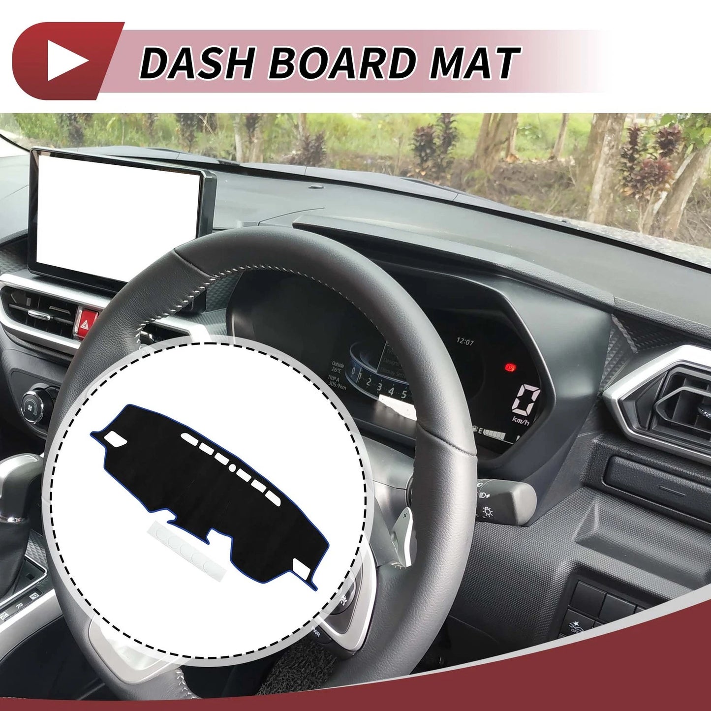 Dashboard Cover Mat for Toyota Raize (2013–2020) - Sun Protector Black Blue
