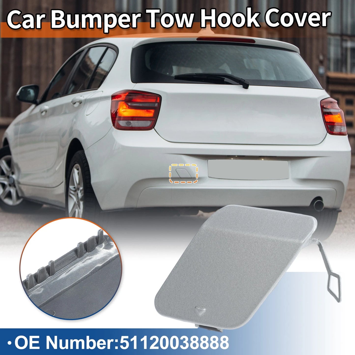 1 Pcs Rear Tow Hook Cover for BMW 1 Series (2012–2019) No. 51120038888 Ice Silver