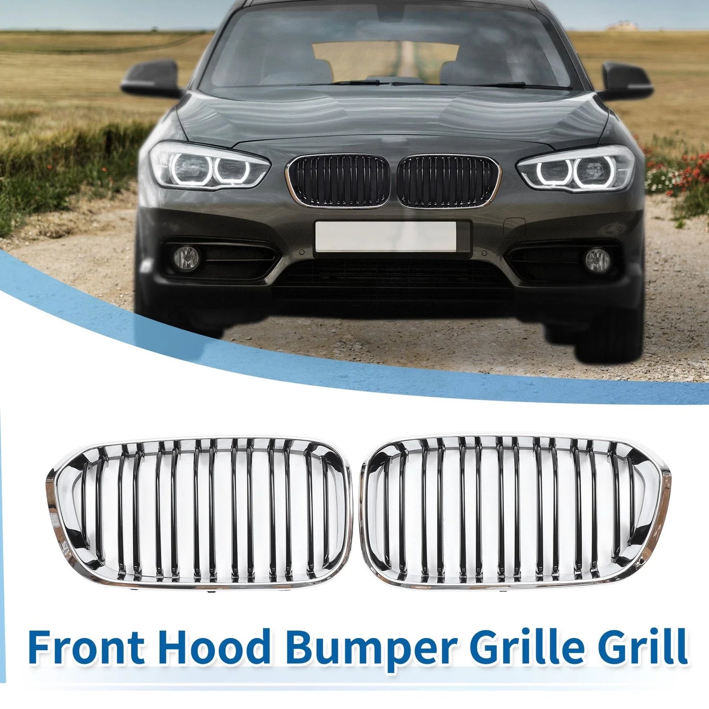 Front Upper Bumper Grille for BMW 1 Series F20 Chrome Silver Tone