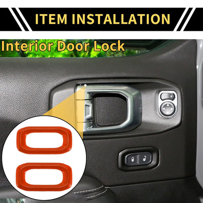 2 Pcs Door Lock Switch Button Trim Cover for Jeep Wrangler JL (2018–2023) Orange