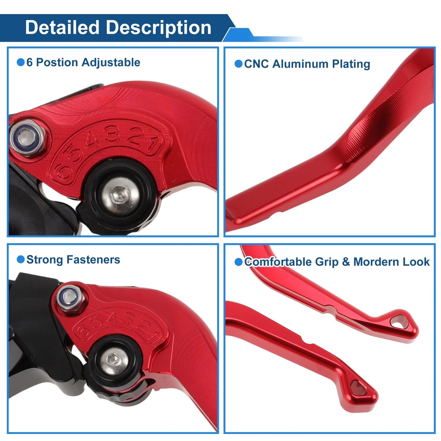 Adjustable Short Brake Clutch Levers for Kawasaki KLX 300 (2021–2025) Red 1 Pair