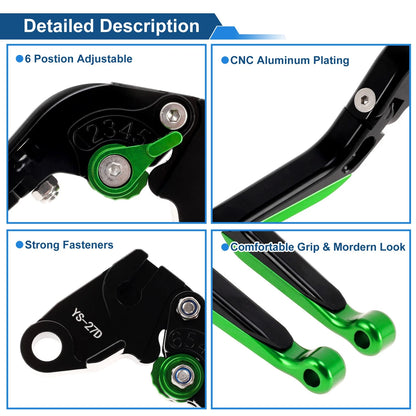 Brake Clutch Levers for Kawasaki ZX10R (2006–2015) Black Handle Green End