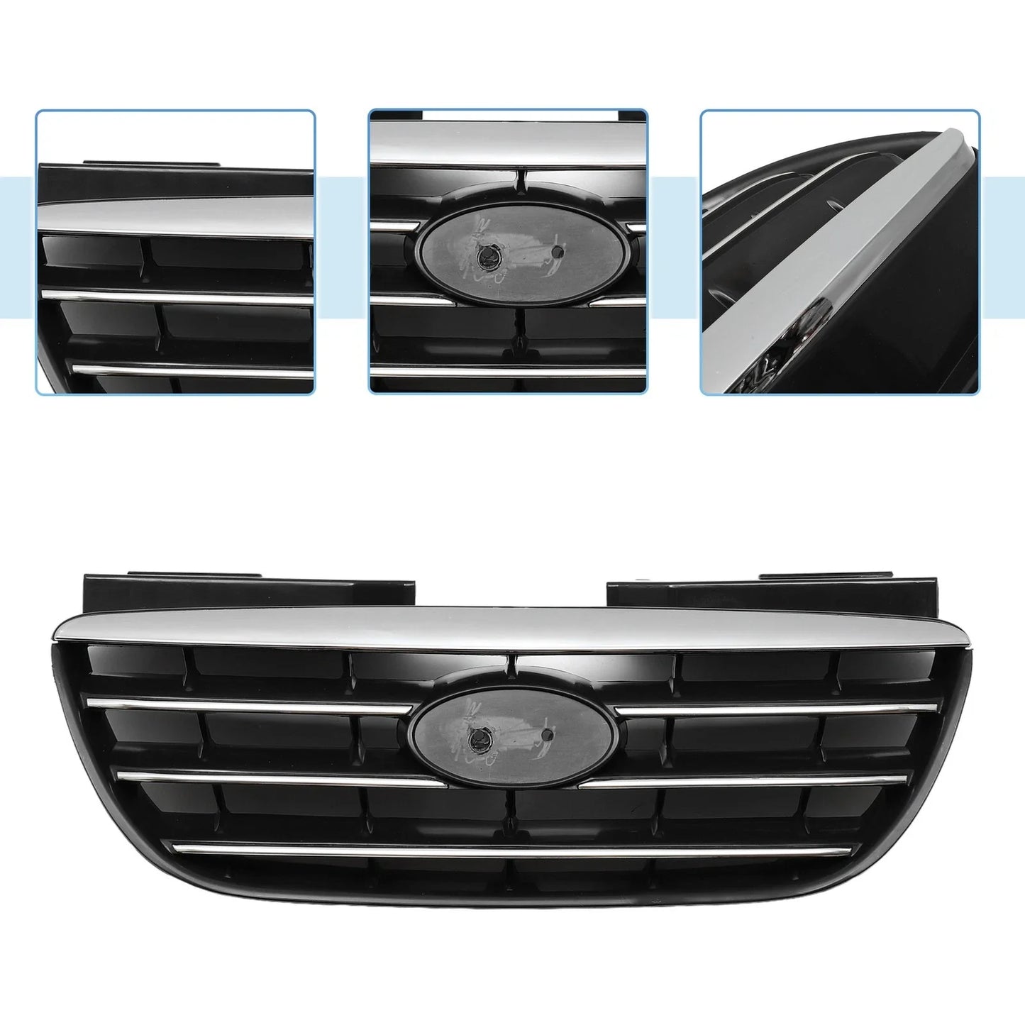 Front Upper Bumper Grille for Hyundai Elantra (2017-2020) Black Chrome Silver Tone