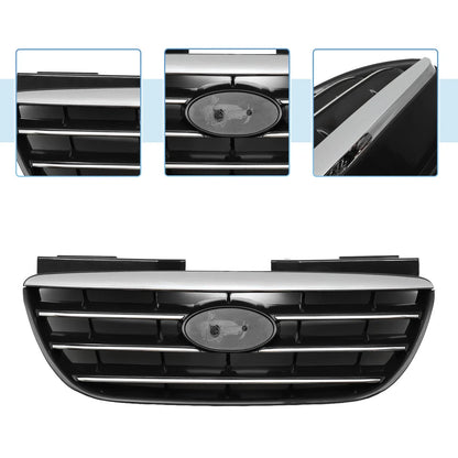 Front Upper Bumper Grille for Hyundai Elantra (2017-2020) Black Chrome Silver Tone