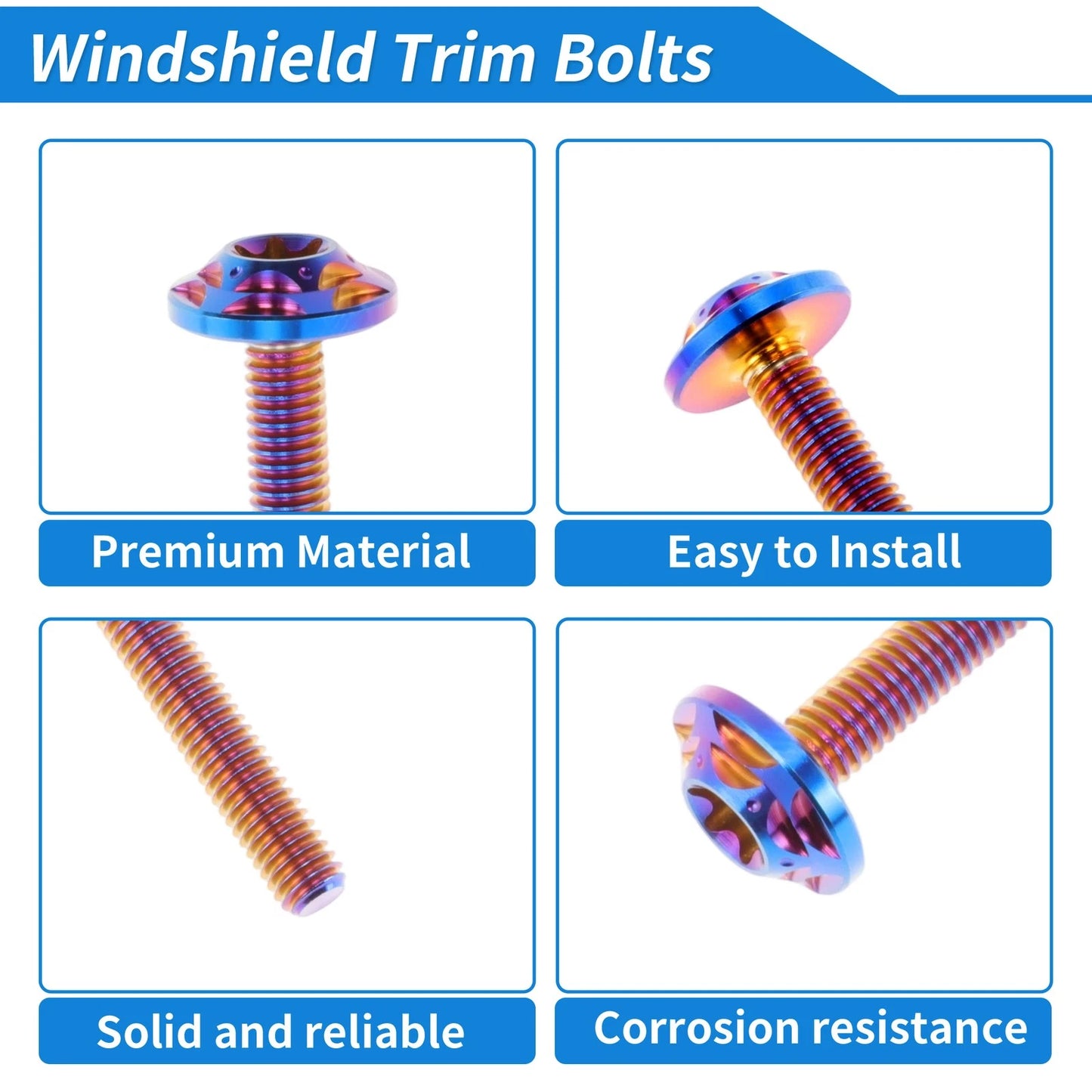 Windshield Bolts for Harley Road Glide (2015–2024) Titanium Alloy Burnt Blue