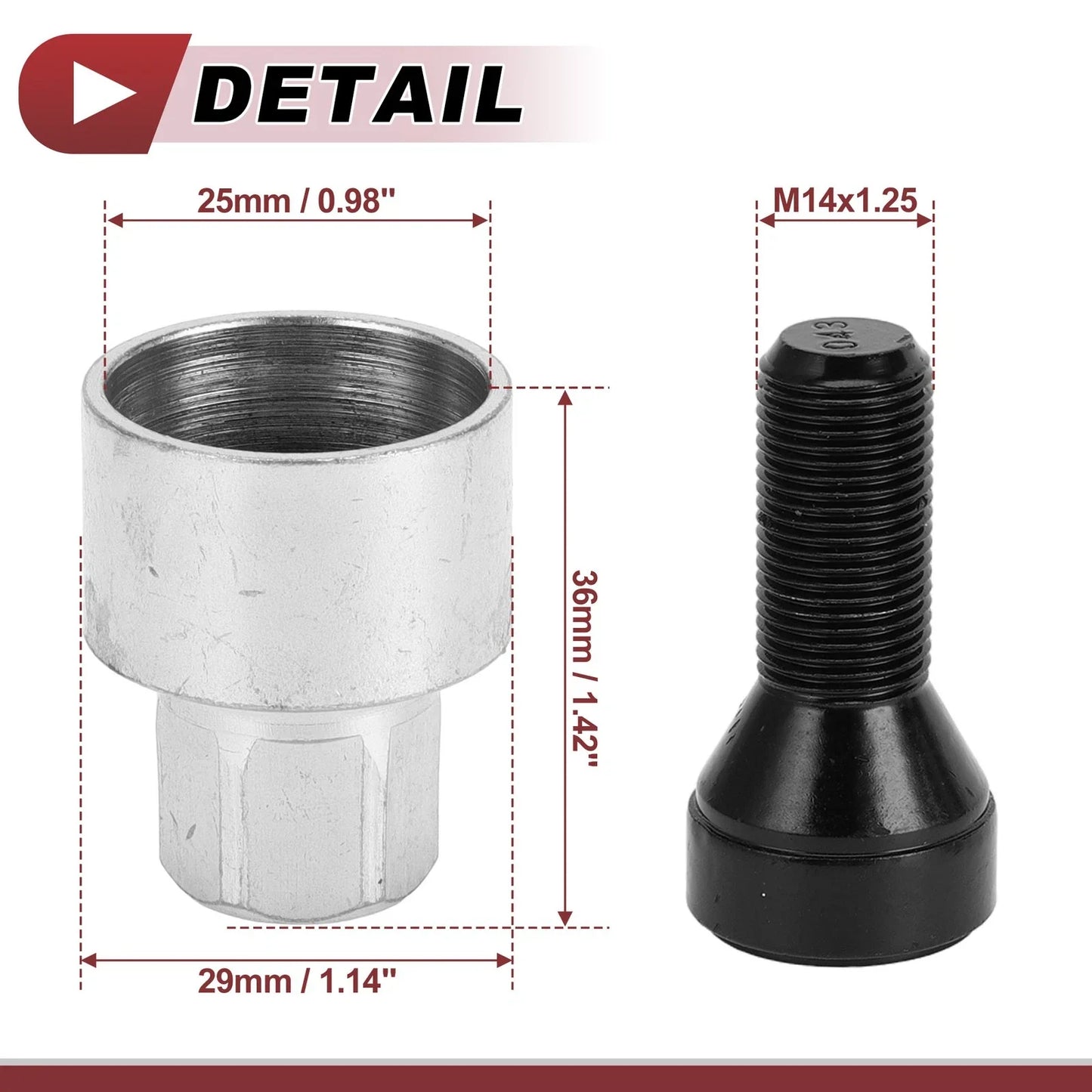 1 Set Anti-theft Wheel Lock Lug Nut Socket M141.25 for BMW