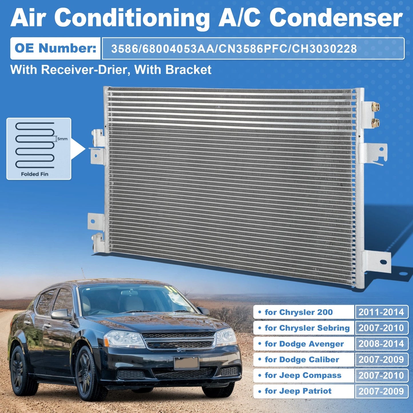 A/C Condenser for Dodge Avenger, Jeep, Chrysler 3586 (Various Years)