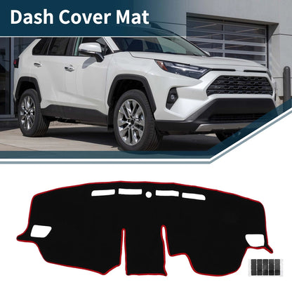 Dashboard Cover Mat for Toyota RAV4 (2019–2024) with Sticker Black Red