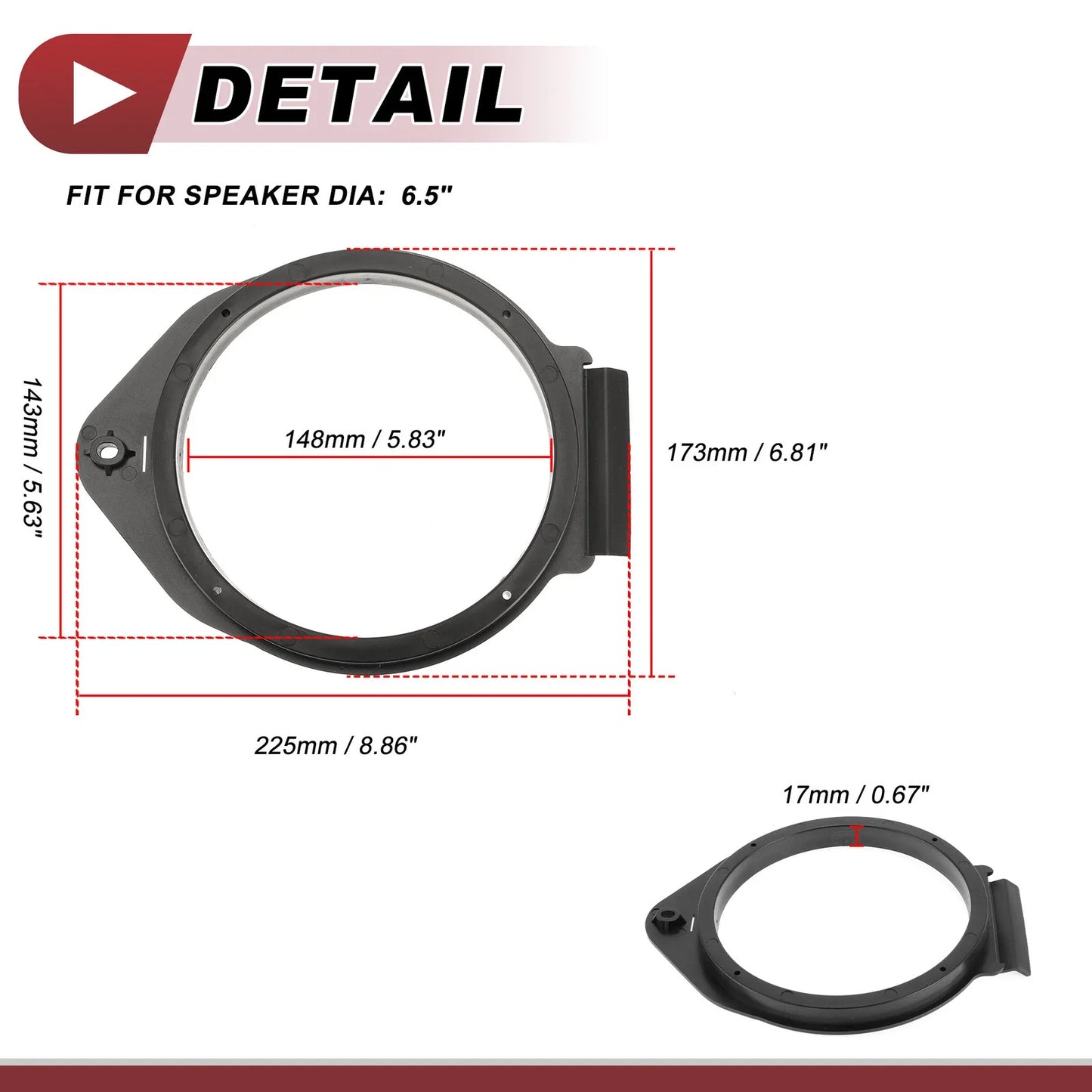 6.5" Speaker Spacer Ring Adaptor for Chevrolet Avalanche (2007-2020) - 2 Pcs