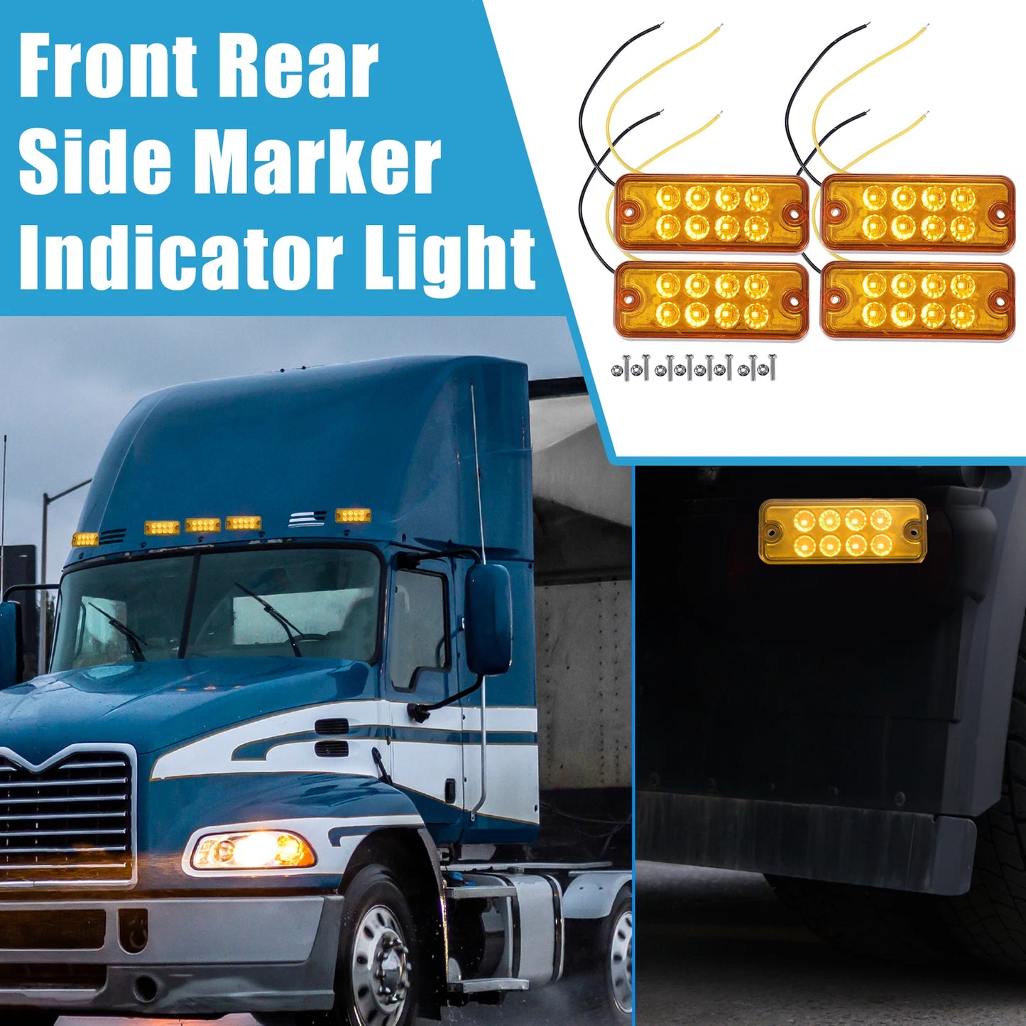 Set of 4 Amber 8 LED Front Rear Side Marker Lights for Truck Trailer