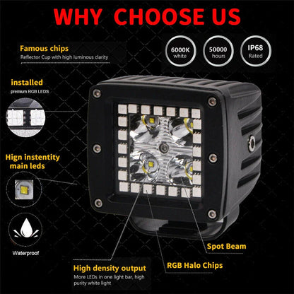 3" RGB Halo Ring LED Work Light Pods for Car (No Year Specified)