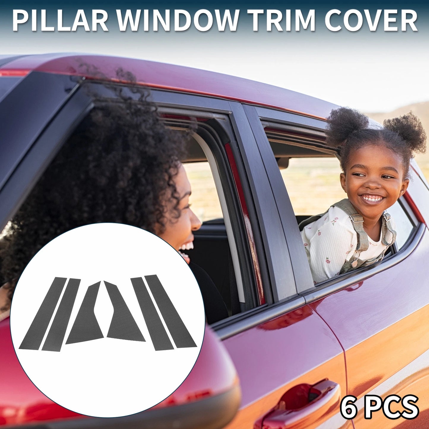 Set of 6 Door Pillar Window Trim for Honda Civic (2022–2024) Carbon Fiber