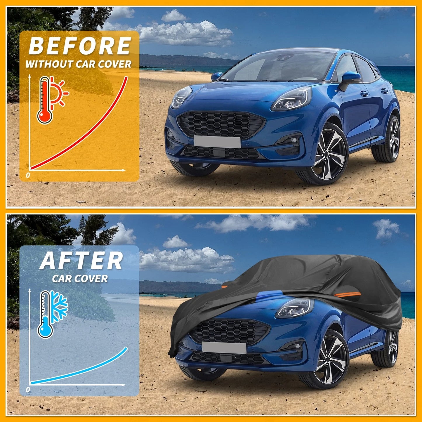 Car Cover Waterproof for Ford Puma (2019–2023) Black Blue 210D-PU