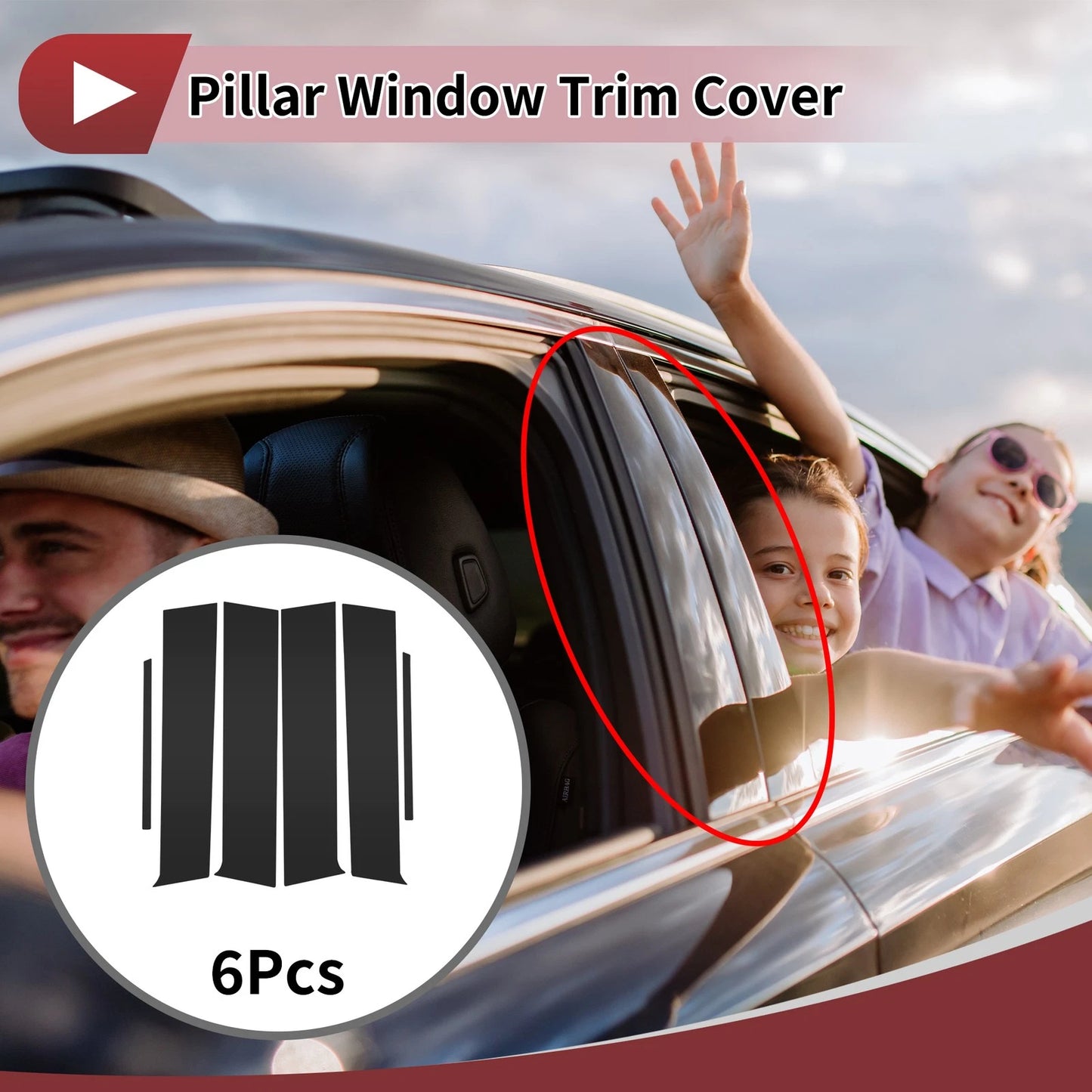 6 Pcs Car Door Pillar Window Trim for Toyota Aqua (2011–2019) Black