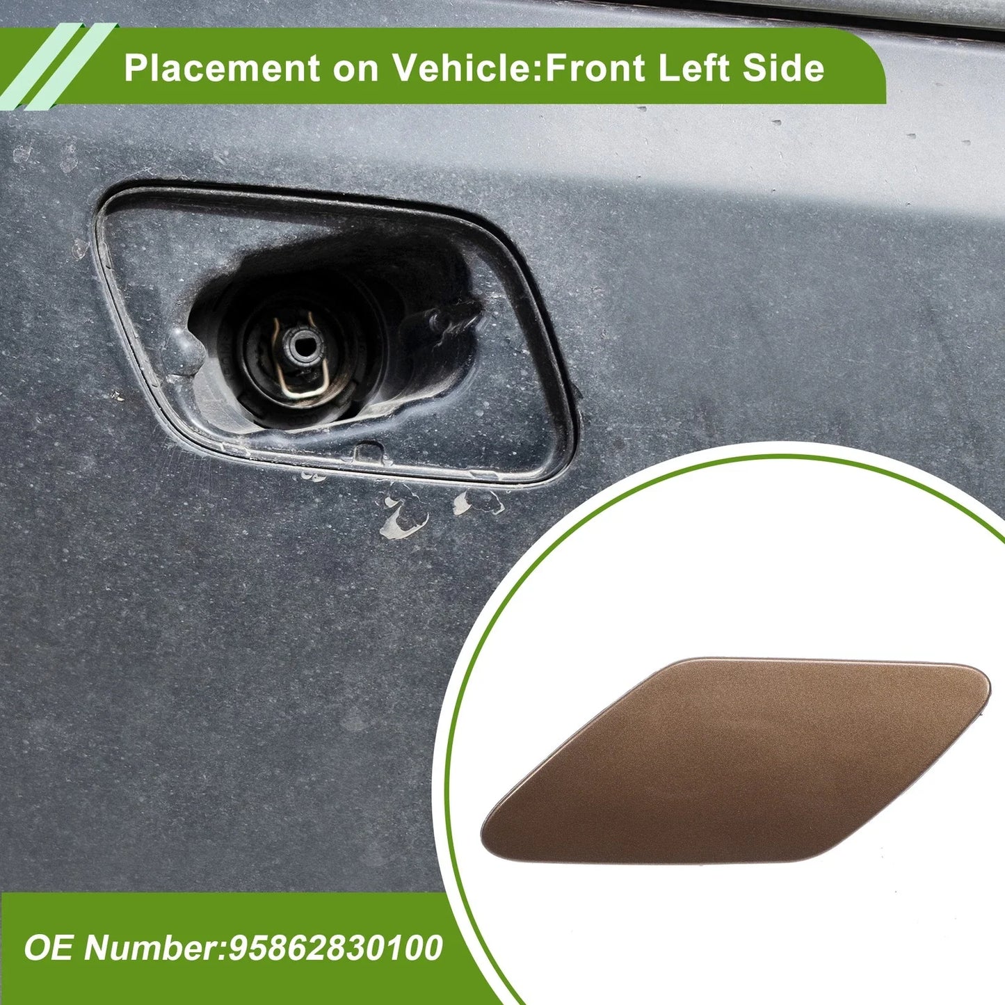 Left Washer Nozzle Cover for Porsche Cayenne 2011-2014 (2 x Brown Caps)