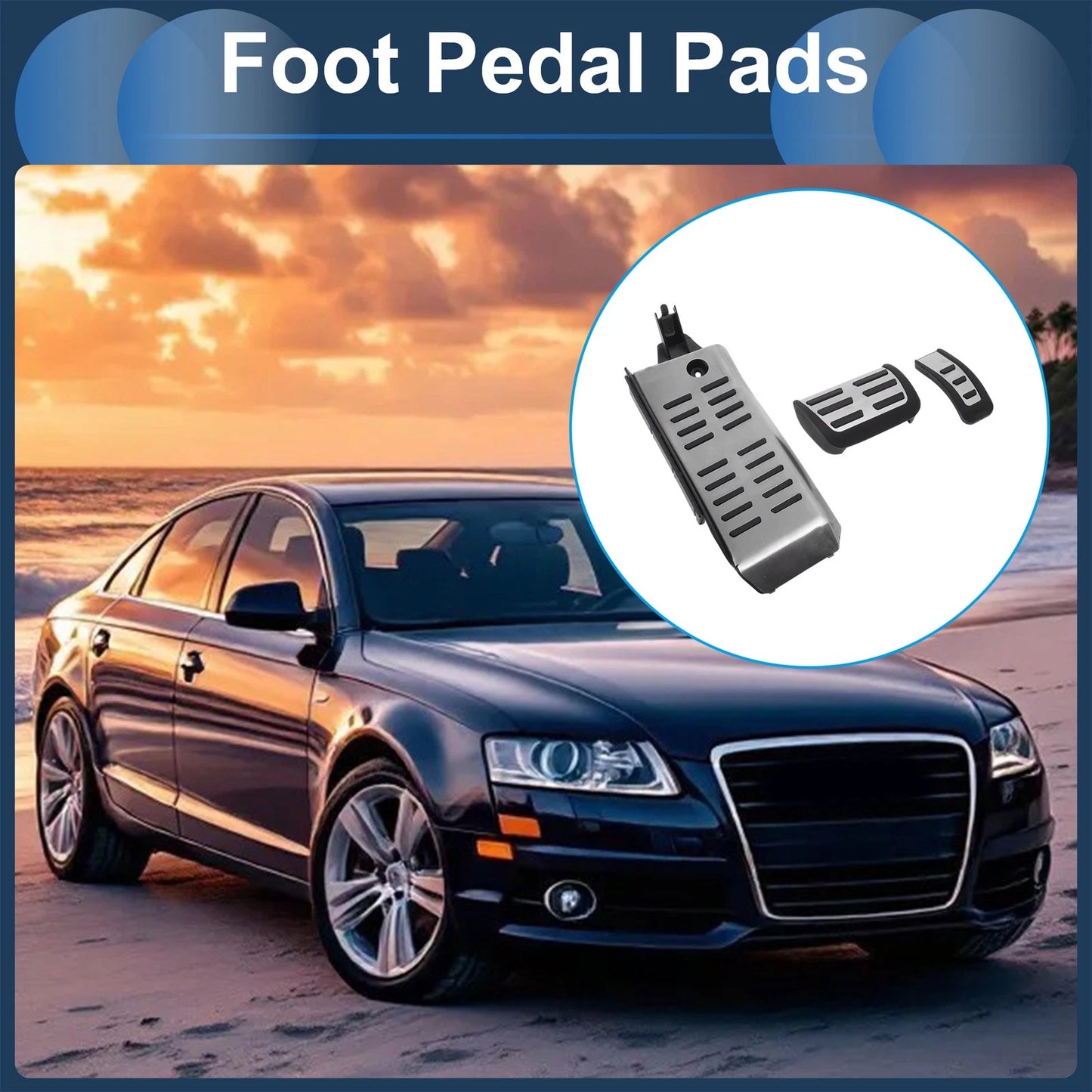 3 Pcs Automatic Foot Accelerator Pedal Covers for Audi A6L (2009–2012) Silver Tone