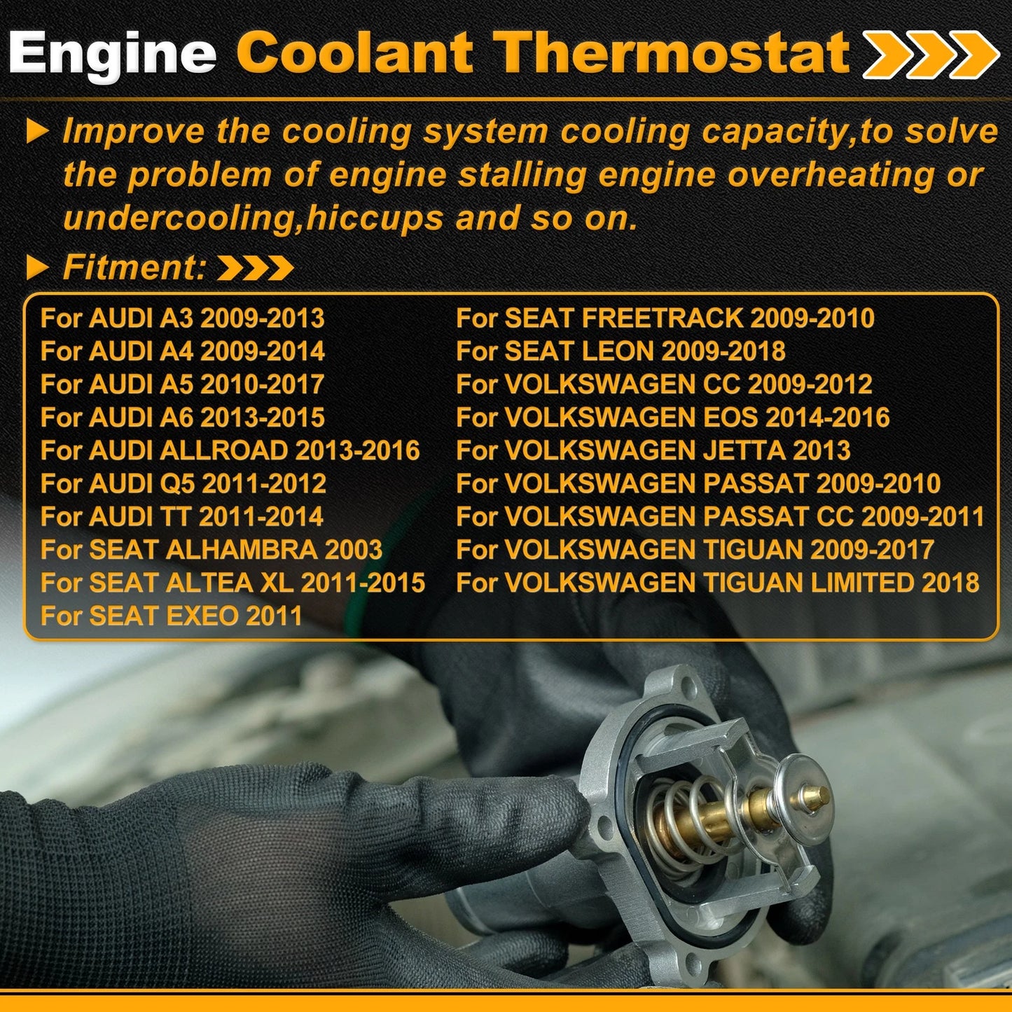 Engine Coolant Thermostat 06J121113A for Audi A3 (2009–2013) with Seal