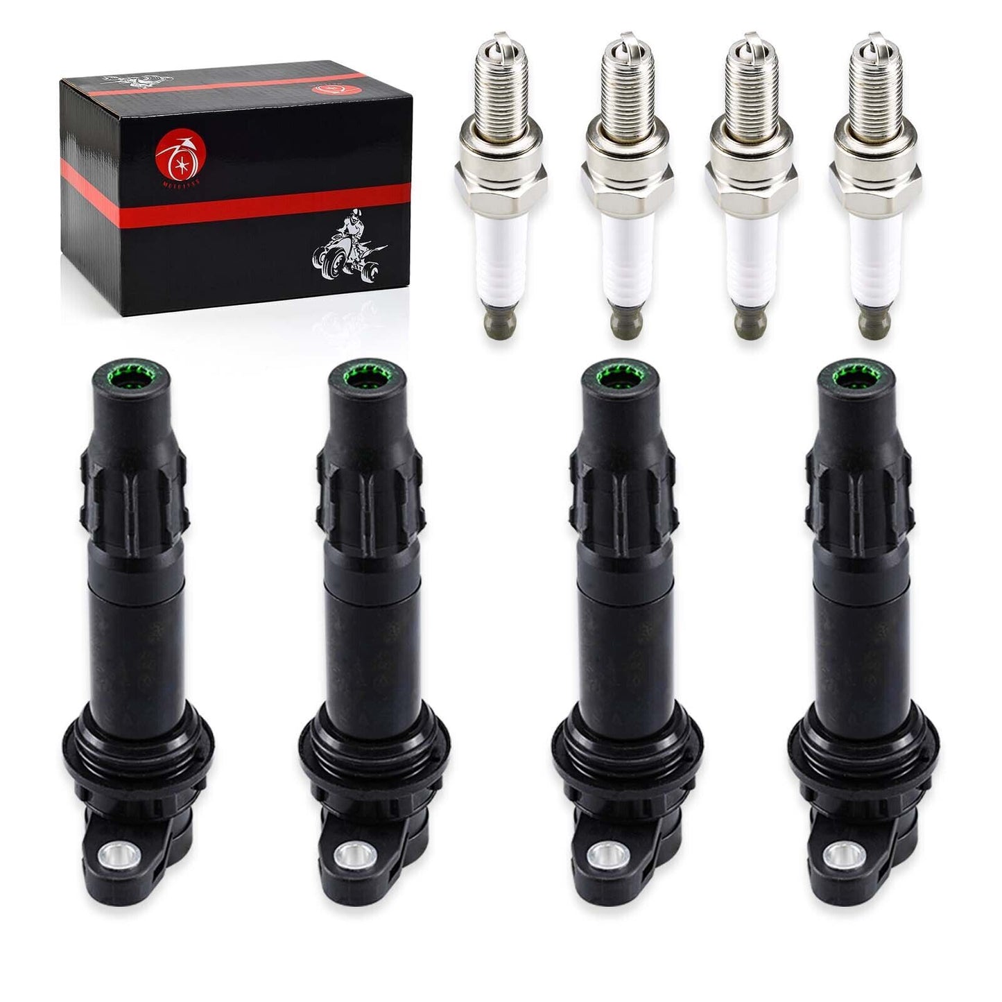 Set of 4 Ignition Coils & Spark Plugs for Yamaha Wave Runner VX Cruiser (2000–2023)