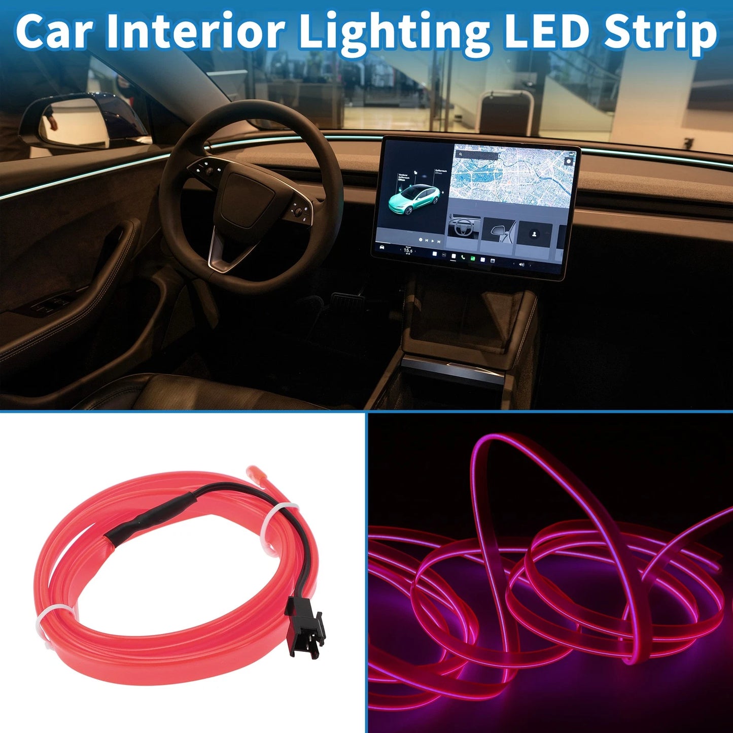 LED Strip Interior Decoration Lighting for Car (Battery Box 3V) Pink